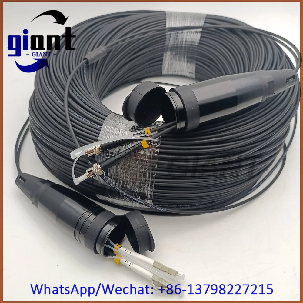 2cores-50m-100m-150m-om3-15050mm-duplex-tpu-black-jacket-cablelc-upc-st-upc-fiber-armored-fiber-patch-cord-without-reel