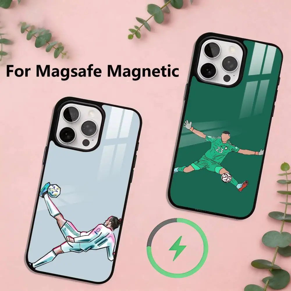 Soccer Legend Art Pattern Soft TPU Phone Case For iPhone17,16,15,14,13,12,11 Plus,Pro Magnetic For Magsafe Wireless Charging