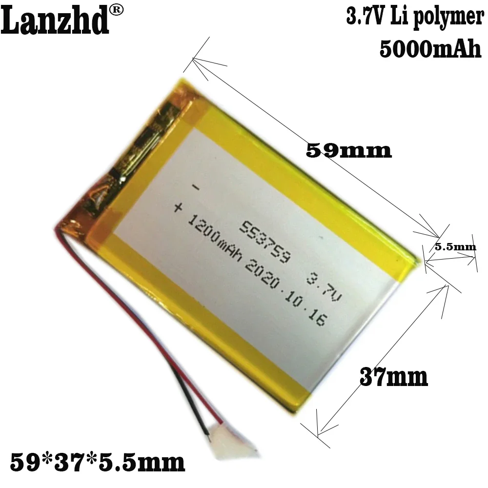 

3.7V 1200mah 553759 Lithium Polymer Li-ion Rechargeable Battery For PAD DIY E-Book GPS PSP DVD Dashcam Bluetooth speaker Beauty