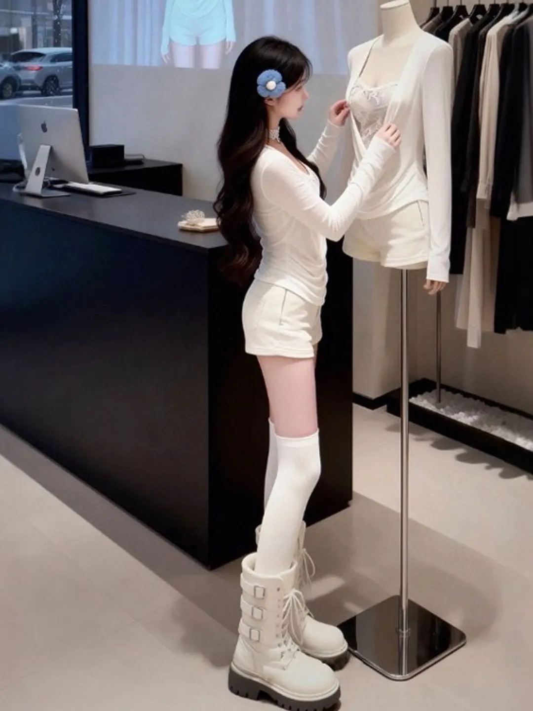 

Korean Sle Slimming Lace Splice T-irt Spring Unique Design Beautiful Neline Pure Color Long Sve Women's Top
