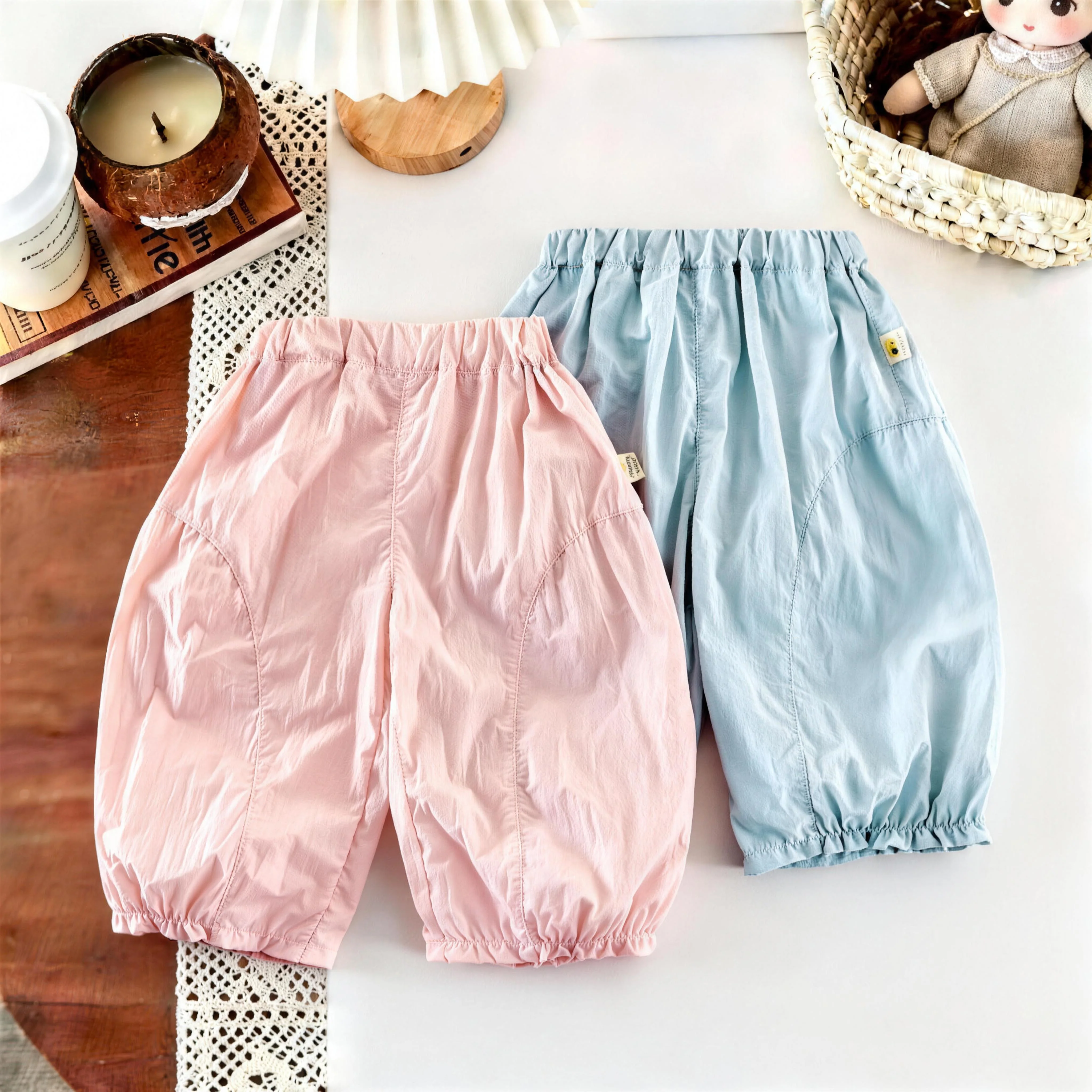 Girls' Solid Color Casual Pants, New Style 2026, Summer Baby Girls' Fashionable Korean Style Breathable Pants, Trendy