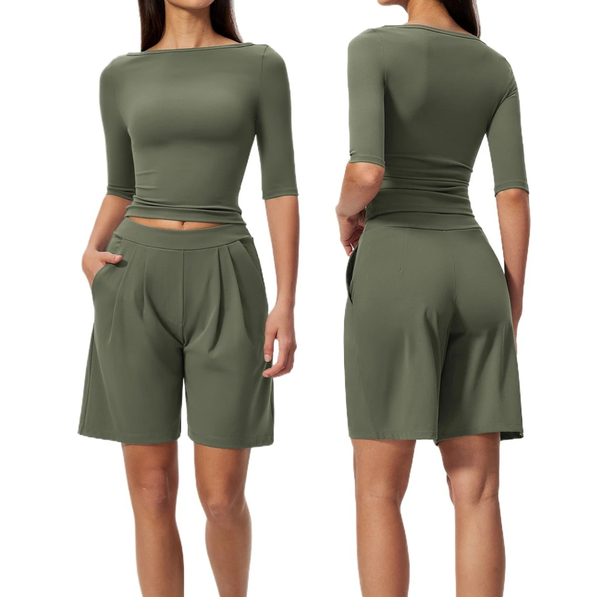 Pers LOGO custom women's new yoga five-quarter sleeve hip-lifting shorts breathable and quick-drying yoga clothes two-piece set