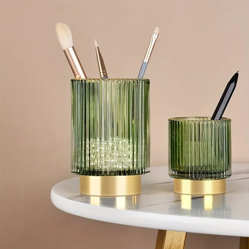 

1pc Golden Edge Thickened Striped Glass Pen Holder