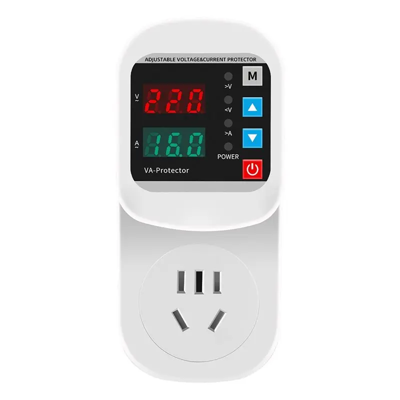 ABGR-Over Voltage Current Under Voltage Protector Socket AC 220V Adjustable Surge Protector EU Plug Socket Safe Protect
