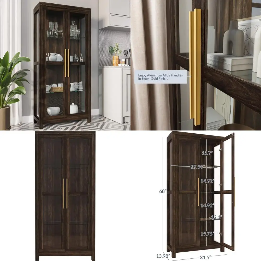 

Высокий стеклянный шкаф Curio для гостиной, дверная витрина из закаленного стекла для трофеев - Avalon Dark