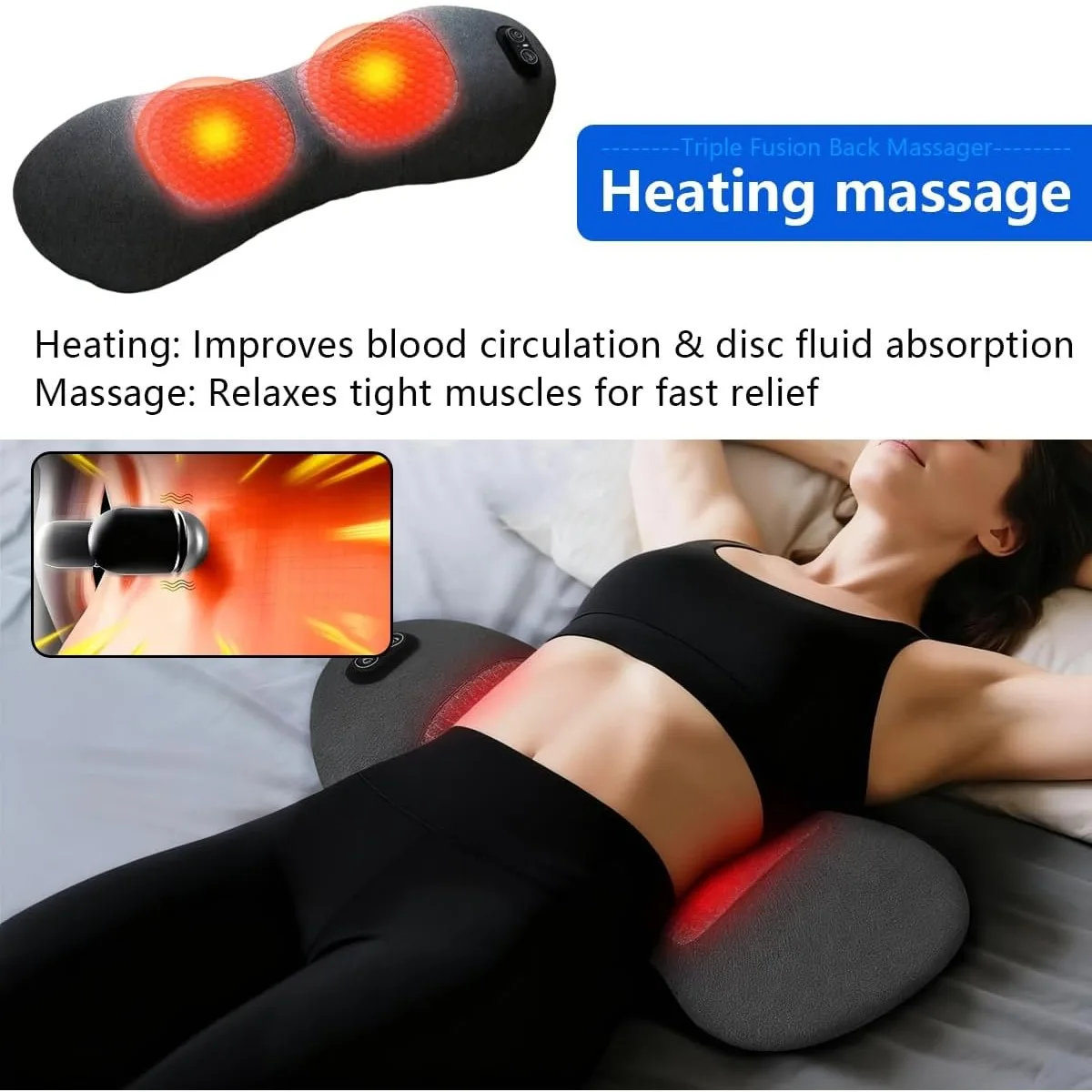 Emeka Update Multi-functional 3-in-1 Back Massager with Relief Bed Sleeping Shiatsu Deep Tissue Shoulder Lower Back Pain Relief