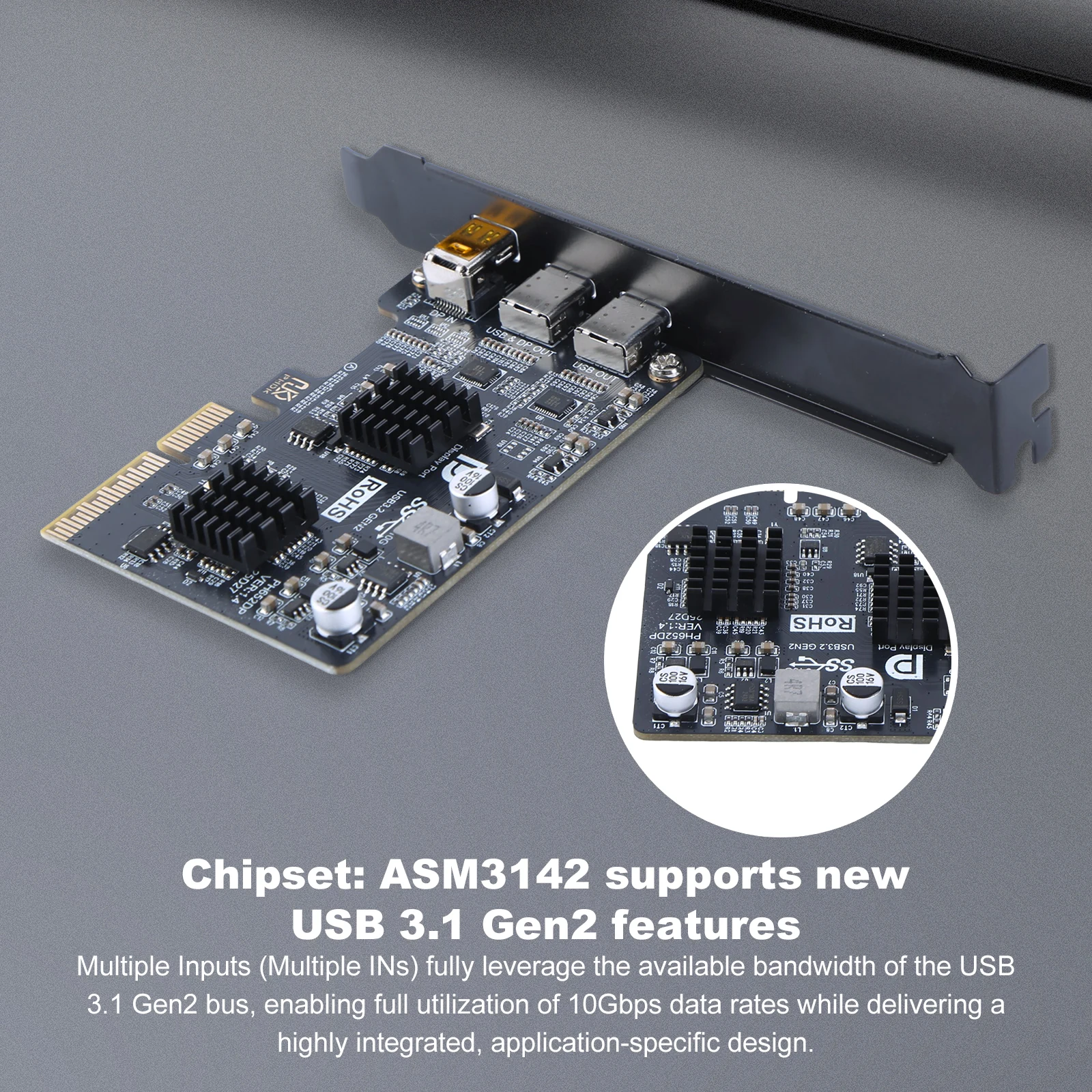 Type-C Expansion Card ASM3142 Controller Dual USB-C Port Docking Station TYPE-C Port Monitor Dock Adapter Cards for Desktop