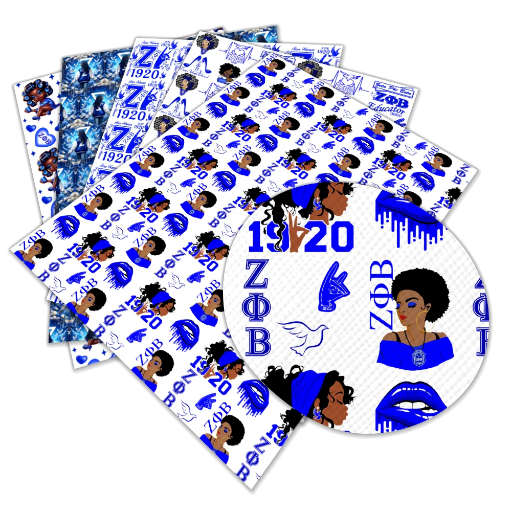 

New Design Zeta Phi Beta Sorority Print Pattern Faux Leather Vinyl Cross Grain for DIY Hair Bow Jewelry Earring Craft Making