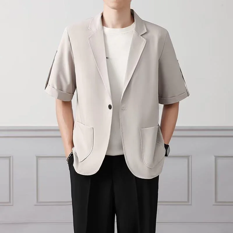 WVGA Spring Summer New Men Turn-Down Collar Blazer Stylish Niche Chic Casual Korean Style Draped Trendy Half Sleeved Coat W25375