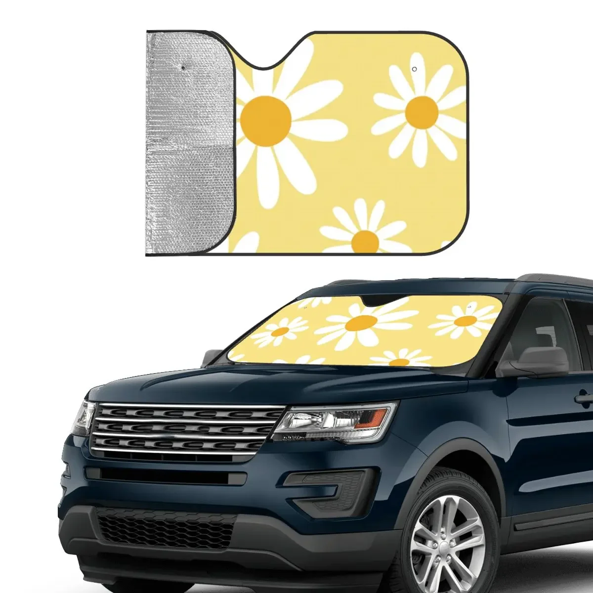 Daisy Floral Windshield Sunshade Yellow Retractable Cover Front Block Window 70x130cm Car Sunshade Ice Shield Dust Protection