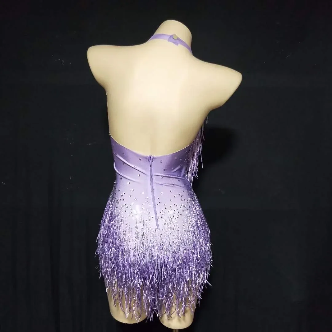 Rose rouge brillant strass franges body femmes Sexy Club tenue danse Costume une pièce Showgirl porter Performance justaucorps