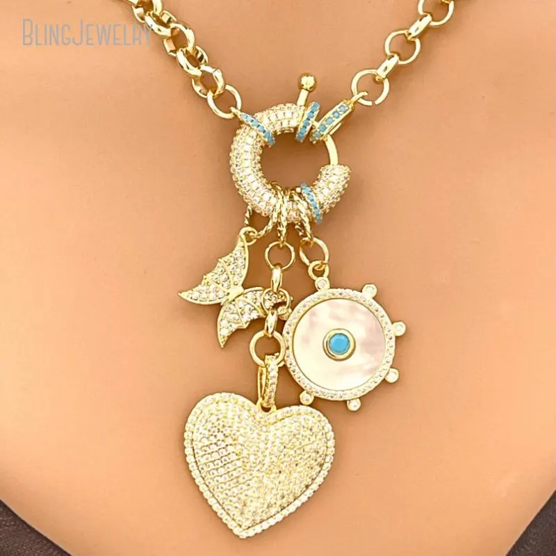 10pcs Gold Color Butterfly Charm Necklace CZ Turquoise Mother Of Pearl Pendant Women Gift Jewelry