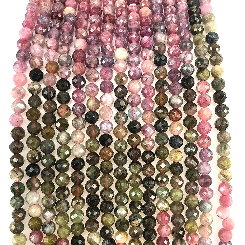 Natural Small Particle Faceted Color Tourmaline Loose Round Beads 3/4MM For Jewelry Making DIY Bracelets Necklace Accessories