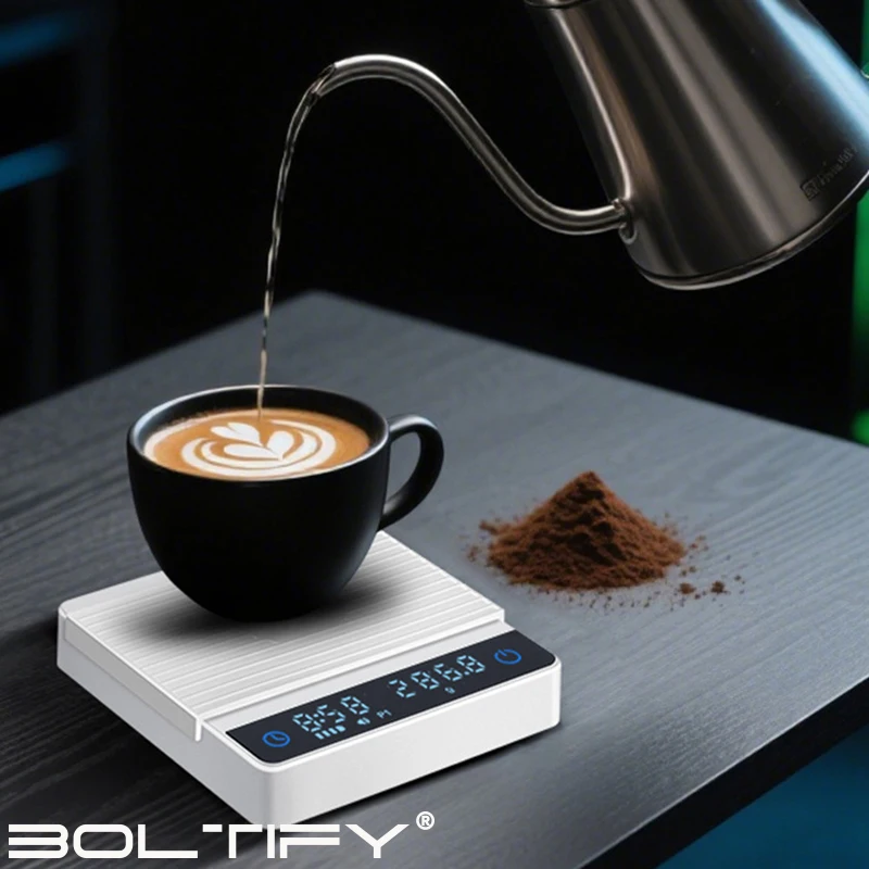 BOLTIFY 2026 Digital Coffee Scale LED Display USB-Rechargeable for Espresso Maximum Capacity 2kg 0.1g High-Precision Kitchen