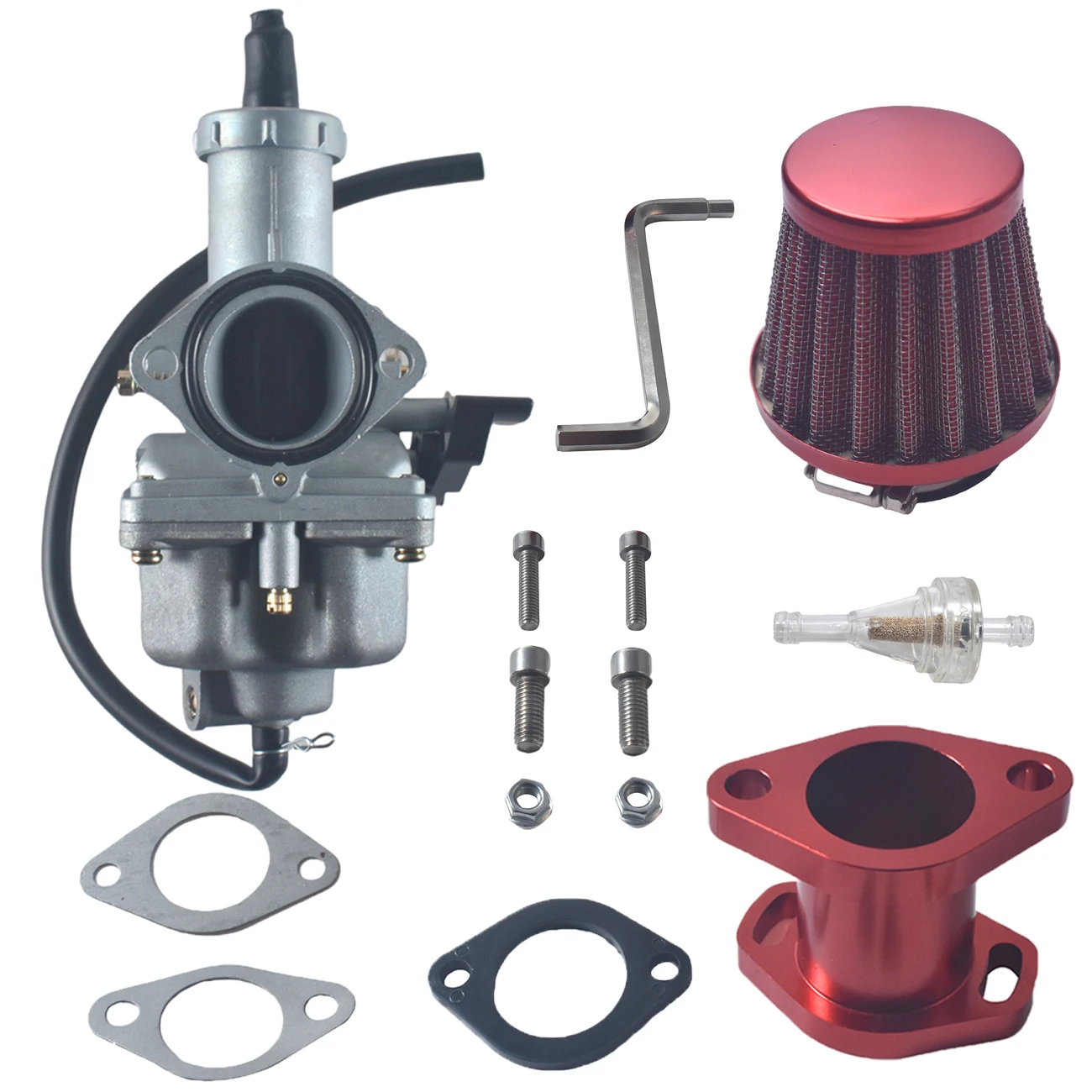 VM26 30mm PZ30 Red Carburetor Mainfold Intake Inlet Pipe Air Filter For Predator 301cc 420cc 13hp 15hp Engine Mini Bike Go Kart