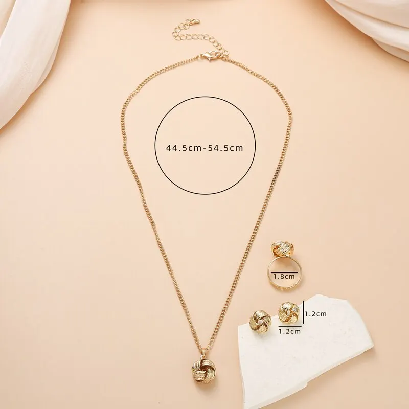 Gold-Color Ball Shape Jewelry Sets Copper Trendy Fashion Style Adjustable Chain Rings Necklace For Woman On Party Wedding