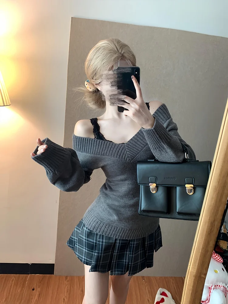 

Вязаный свитер в стиле ретро V-Ne, женский облегающий свитер ort Sle Lazy Faion, базовый слой, верхняя одежда, осень-зима, вязаный топ Pure Desire