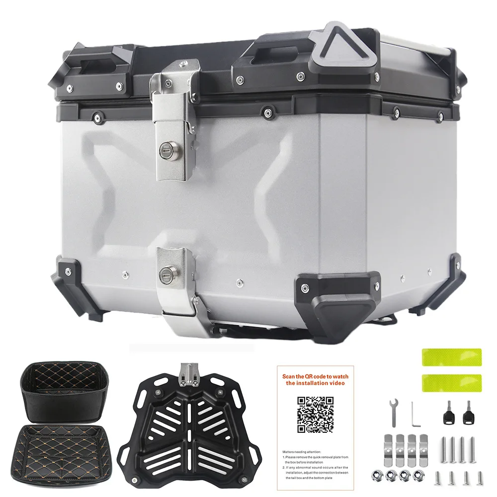 Caja superior Universal para motocicleta, baúl trasero de almacenamiento de aluminio de 65L, 80L, 100l