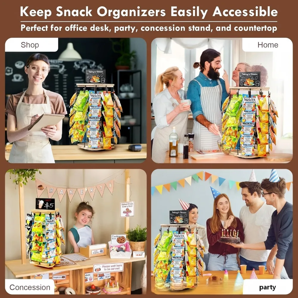 5 Tier Rotating Snack Organizer 40 Clips Chip Candy Display Holder for Countertop Office Party Concession Stand