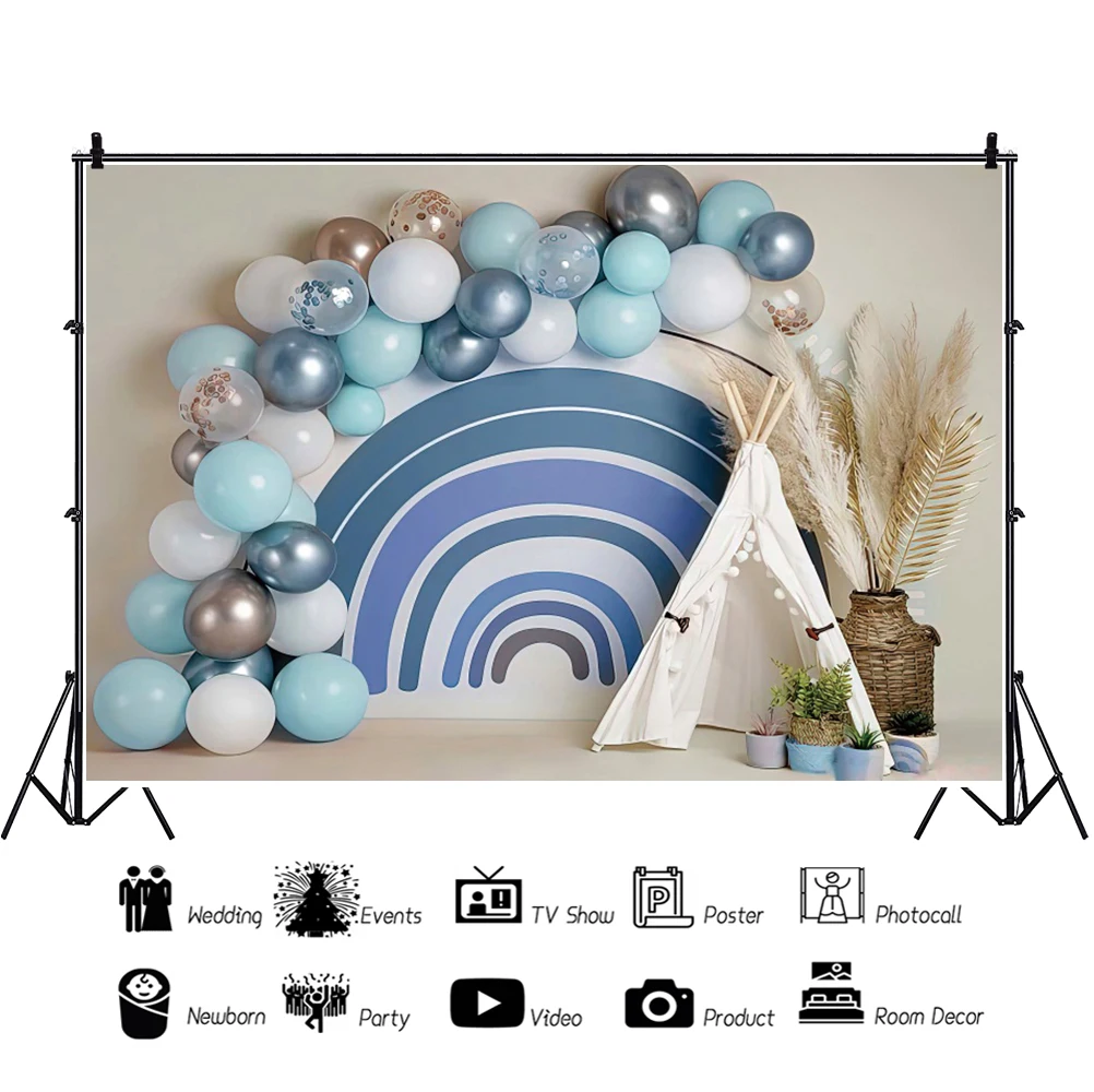 Laeacco ทารกแรกเกิด1st วันเกิดฉากหลังสำหรับ Photo เค้ก Smash Boy Blue บอลลูนเต็นท์ภายใน Props พื้นหลังการถ่ายภาพ