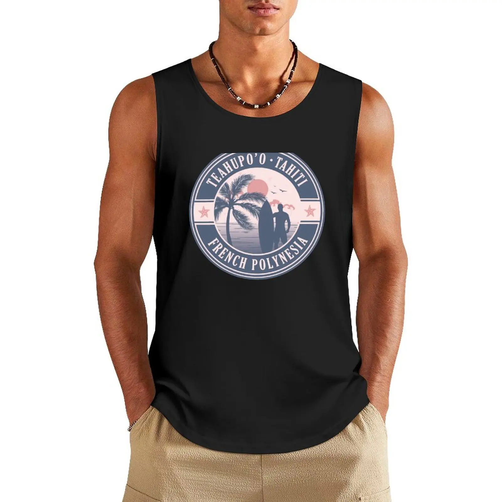 Teahupo’o Tahiti French Polynesia Vintage Summer Surf Design Tank Top training weight vest mens clothing t shirts