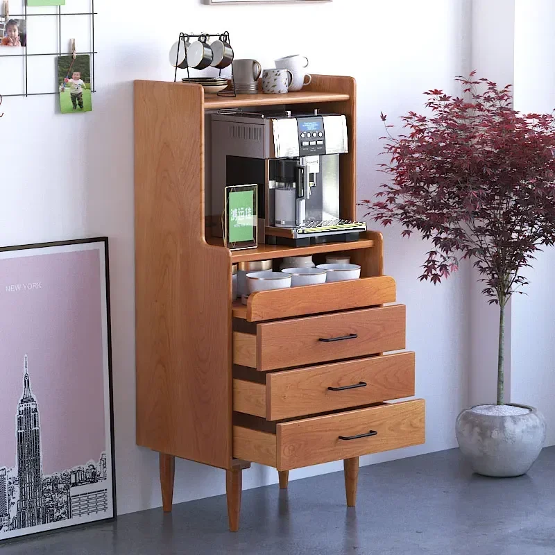 

Solid wood dining side cabinet Modern simple coffee machine Living room integrated side cabinet against the wall