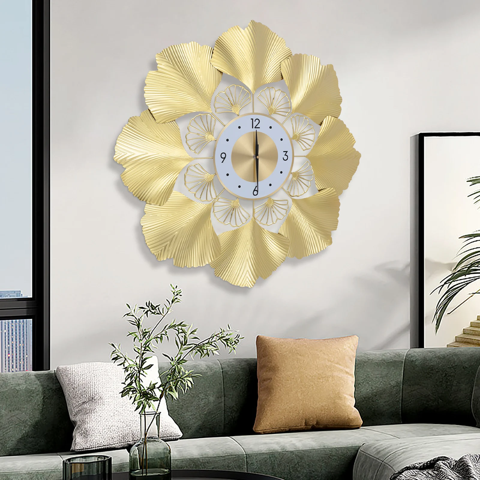 

Wall Clock Golden Star European Battery-Powered Wall Clock Metal Glass Clock for Home Office Wall Decoration
