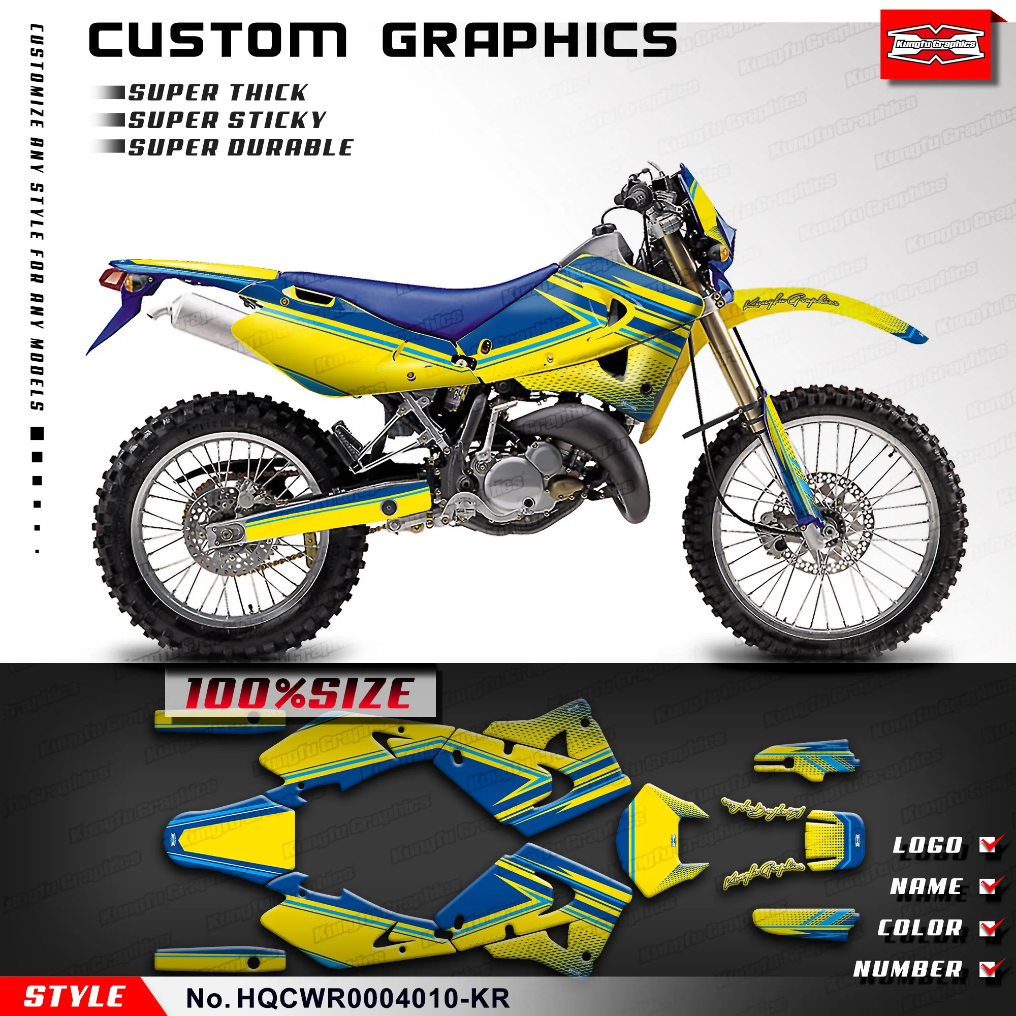 

KUNGFU GRAPHICS Customised Stickers Skin Graphics for Husqvarna WR CR 125 250 450 2000 2001 2002 2003 2004, HQCWR0004010-KR