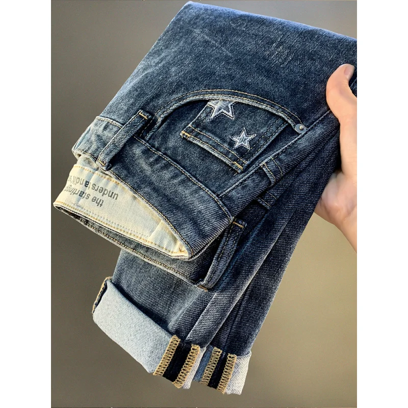 2025 남성용 패셔너블 라이트 럭셔리 청바지 신상 탄력 슬림핏 한국 스타일 트렌디 슬림핏 가을 캐주얼 롱 팬츠