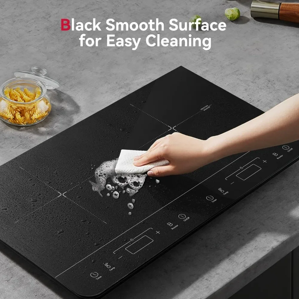 Portable Induction Cooktop 2 Burners,1800W Double Induction Cooktop with 10 Temperature 7 Power Settings,Child Safety Lock&Timer