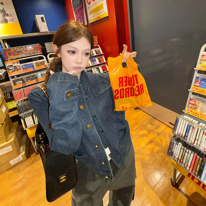

Women Denim Coat 2026 New Spring Jacket Women's Denim Jacket Stand Collar Regular Shoulder Short Coat Jacket Top