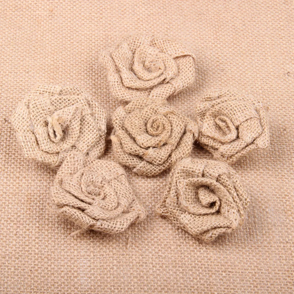 

6pcs Roses Artificial Christmas Jute Rose Flower Decor Lightweight Hessian Roses DIY Hessian Rose Flower Projects