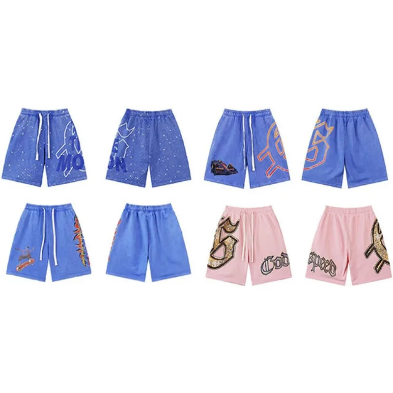 2026 Summer Oversized Shorts Men American Vintage Deformed Letter Print Shorts High Street Loose Couple Basketball Short Pants