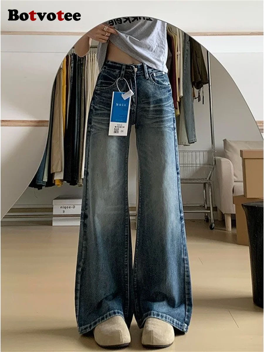 

Botvotee модные женские расклешенные джинсы с высокой талией винтажные широкие джинсовые брюки 90-х годов повседневная уличная одежда брюки в стиле ретро