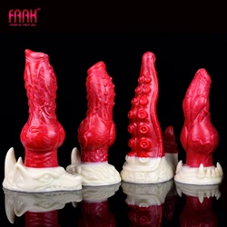 FAAK Silicone Fantasy Dog Knot Dildos With Sucker Colorful Penis Sex Toys For Women Clit Stimulate Large Anal Plug