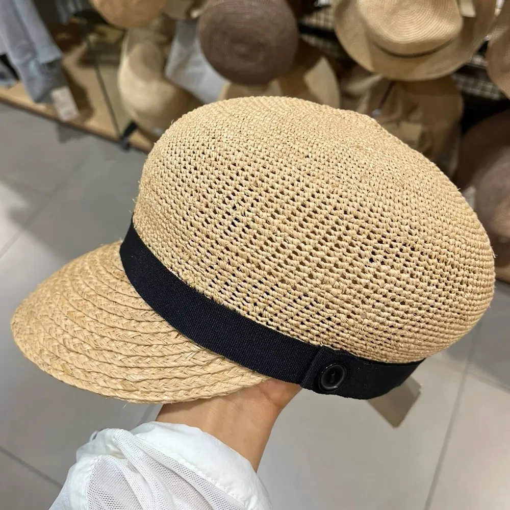 

Модные женские кепки-газетчики из натуральной рафии ручной работы, летние пляжные шляпы от солнца, женские восьмиугольные кепки-бейкерки высокого качества