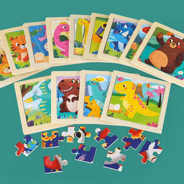 9 Elementów Drewniane Puzzle Kreskówkowe Dinozaury Transport Montessori Puzzle 3D Gra Edukacyjna Wczesna Nauka Zabawki dla Dzieci