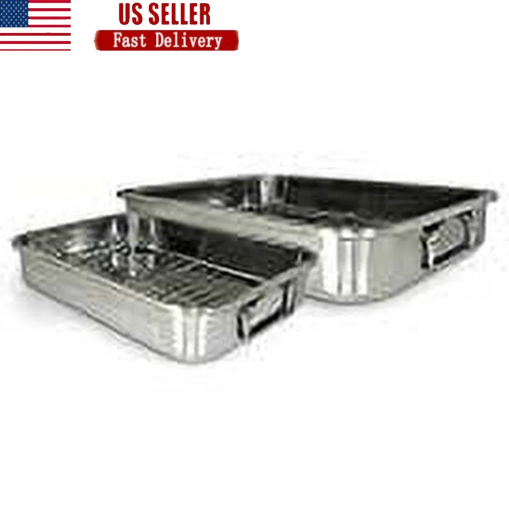 

4-Piece Stainless Steel Roaster Set with Rack Spatula Plastic Cover Deep Dish Design Versatile Kitchen Use