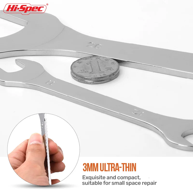 Hi-spec-llave de tubo de extremo abierto para mantenimiento de coche, herramienta de mano ultrafina de 3mm, 1 unidad