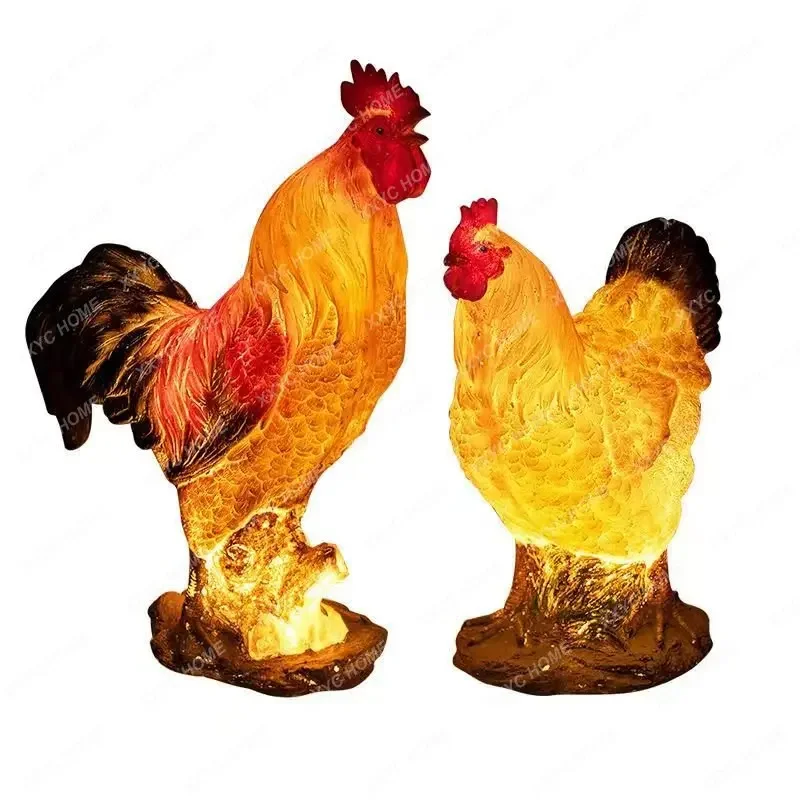 Solar Outdoor Luminous Rooster Hen Lamp Simulation Garden Villa Park Scenic Spot Lawn Animal Lamp