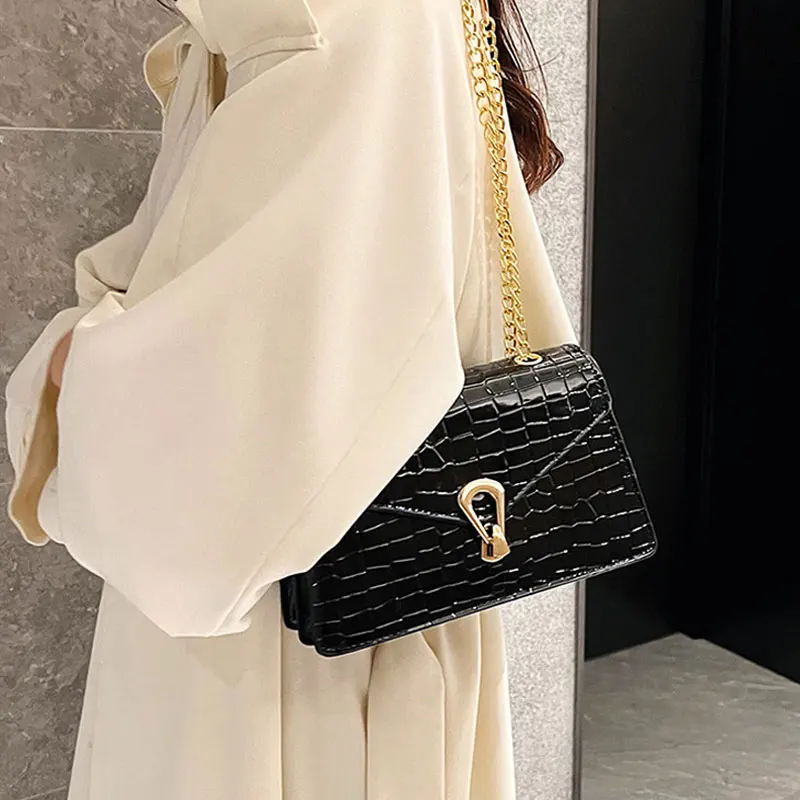 1 PC Crocodile Leather Shoulder Chain Bag Spring Summer Lock Crossbody Bag Fashion Trend Shoulder Bag