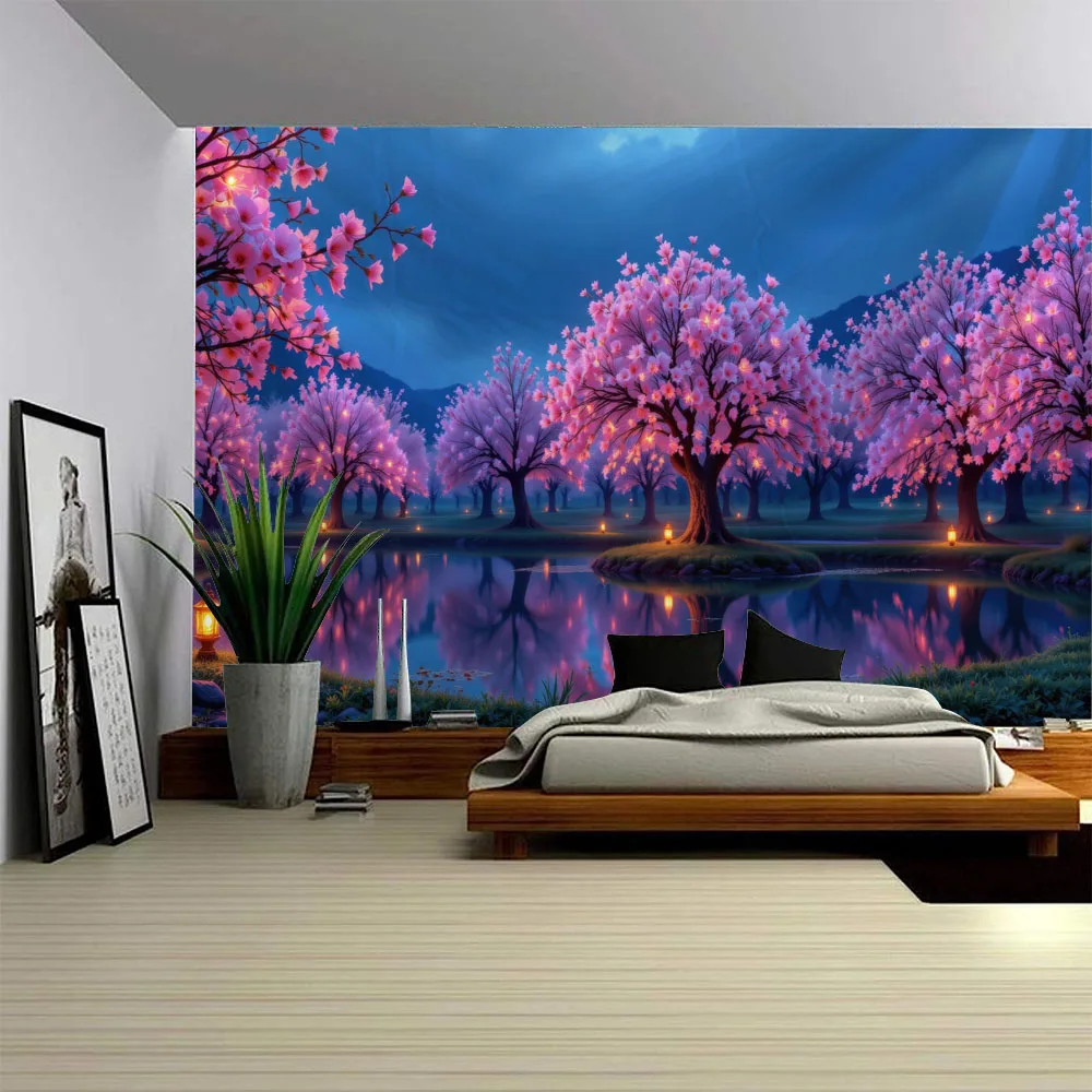 

Japanese-Style Dreamy Cherry Blossom Wall Tapestry Living Room, Bedroom, Office, Home Room, Party Decor Home Decor