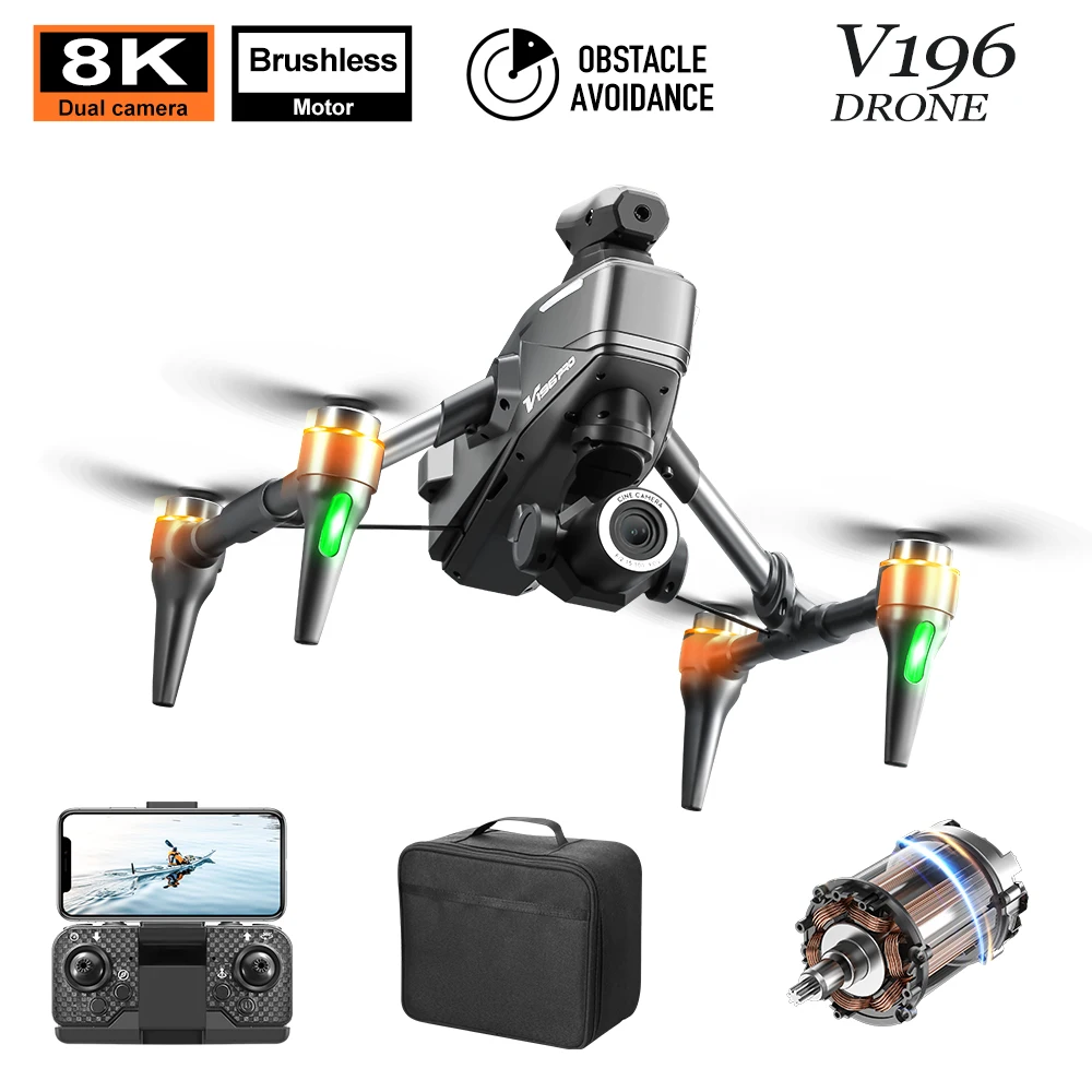 V196 Drone Brushless 8K HD Camera fotografia aerea flusso ottico evitamento ostacoli volante Quadcopter aereo telecomandato