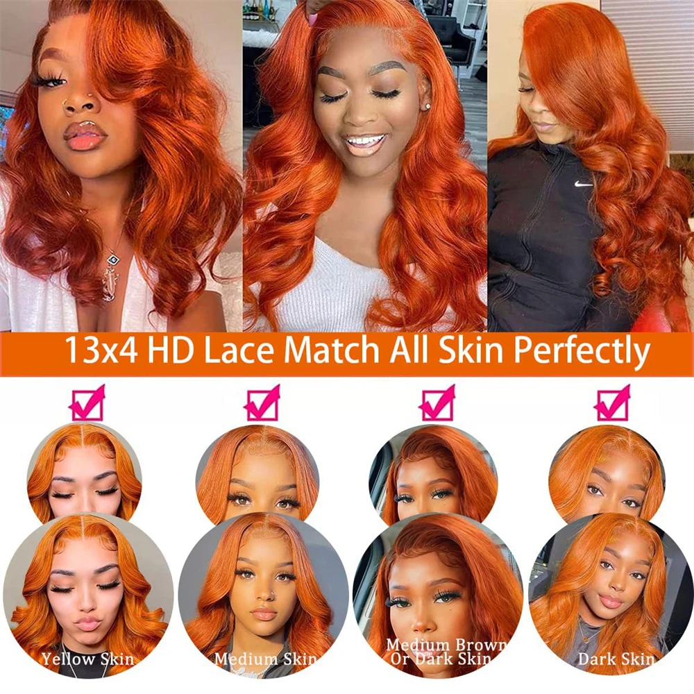 13x4 Ginger Orange Body Wave Human Hair Lace Frontal Wig 13x6 Transparent Lace Frontal Human Hair Wigs Lace Wigs For Black Women