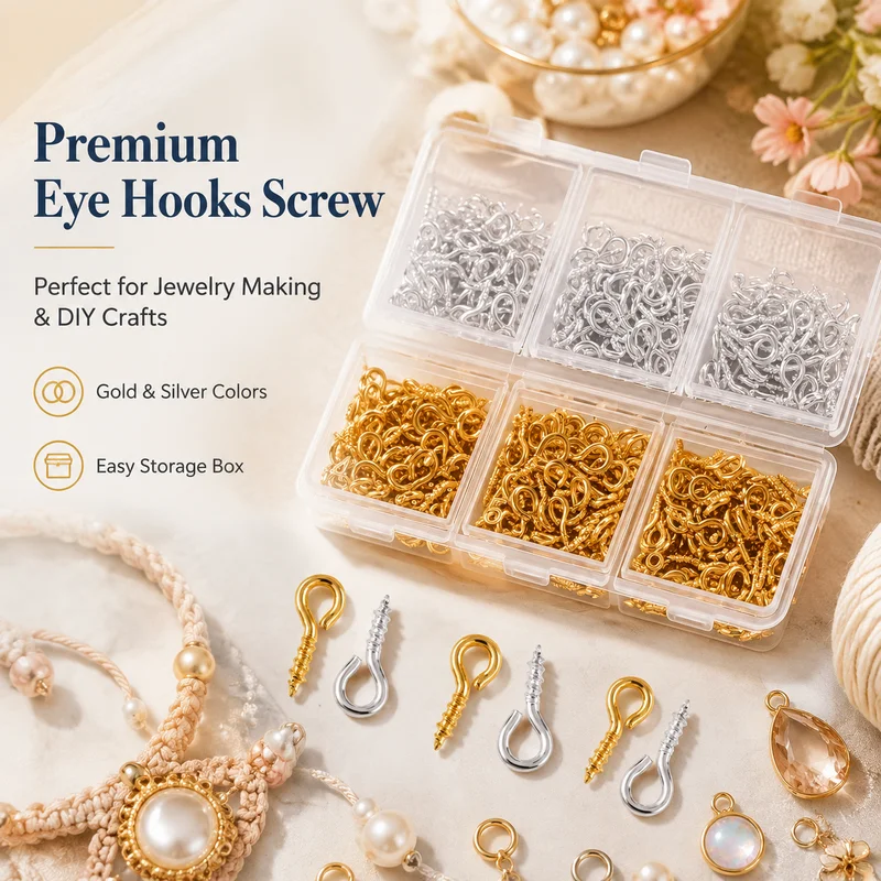 Gold Silver Screw Eye Pins Set Metal Eye Screws with Storage Box for DIY Jewelry Making Charm Pendant Bead Crafts Accessories