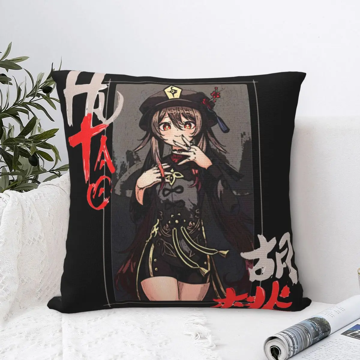 Hu Tao Genshin Impact Square Pillow Cases Anime Game Cushion Cover Customized Zippered Decor Pillowcase for Home 45*45cm