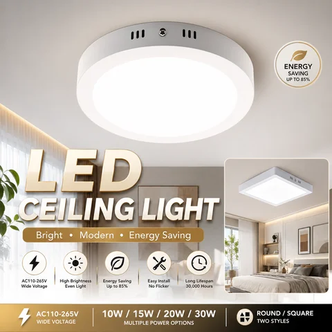 Led Ceiling Lamp 110-265V Ultra Thin Panel Led Light for Living Room Bedroom Indoor Lighting 20W 30W Square Round Ceiling Lights