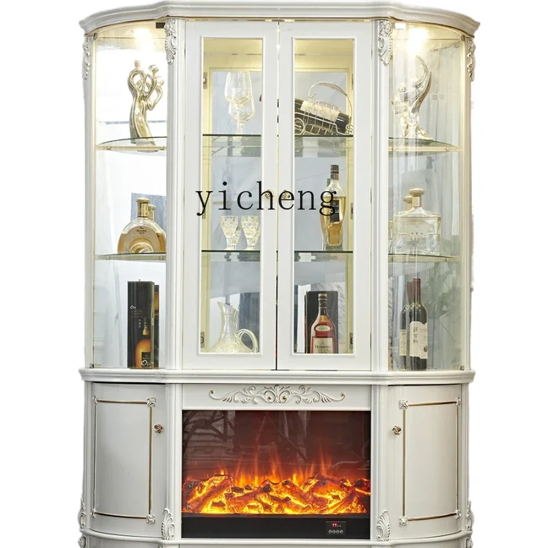 

XL Living Room French Decorative Edge Wine Locker White Luxury Display Cabinet with Fireplace