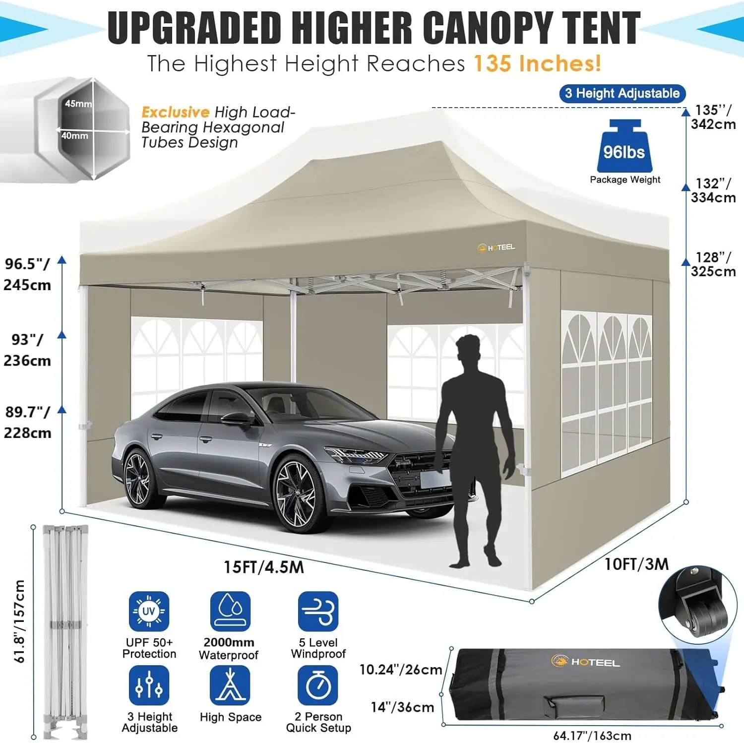 HOTEEL-tienda con dosel emergente de 10x15, resistente con 4 paredes laterales, tienda de fiesta para eventos, bodas, dosel instantáneo comercial con