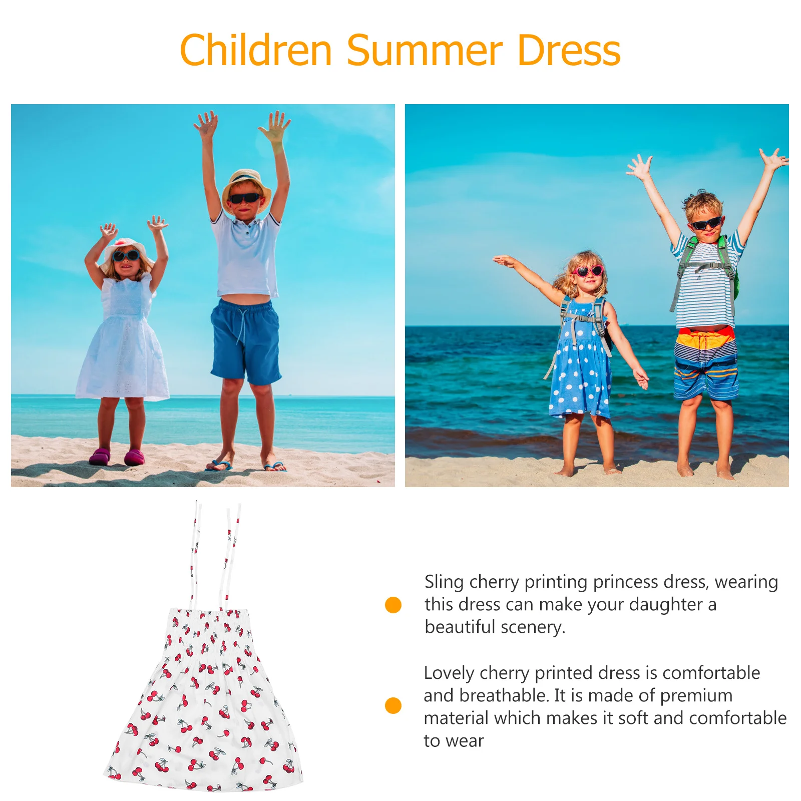 

1pc Cherry Print Kids Dress Summer Beach Wear One Piece Children Casual Play Outfit Summer Dress Fashion